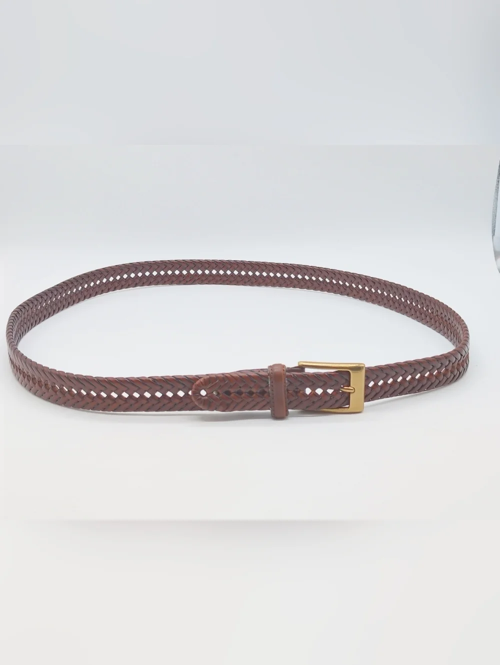 Braided Brown Leather Belt with Gold Buckle Sz 46